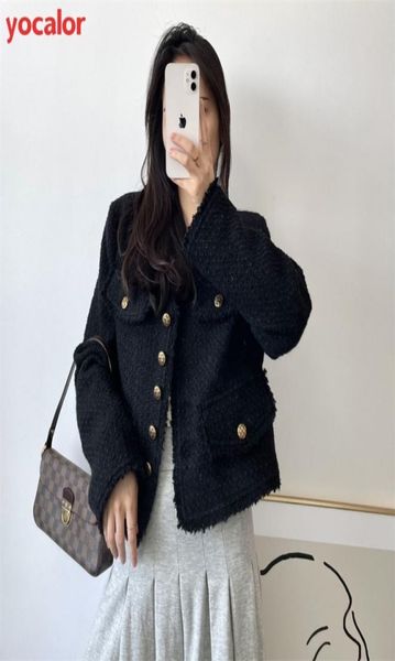 

korean female tweed basic jacket coat women spring designer jackets clothing outerwear coats channel style suit kawaii ol 2208151733456, Black;brown