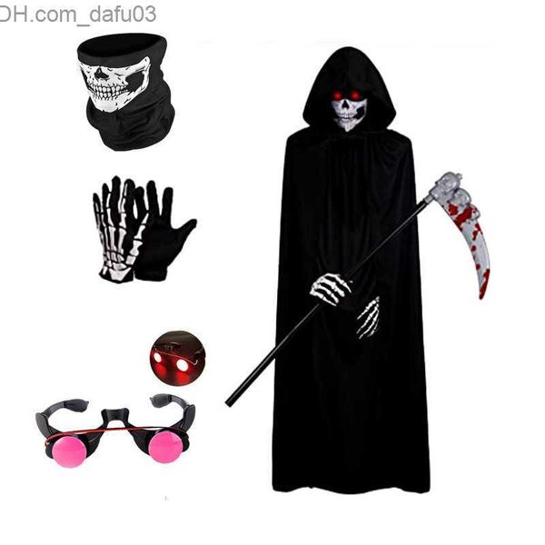 

theme costume children's ghost halloween role-playing with red skull horn and sickle creeping vampire mask z230805, Black;red