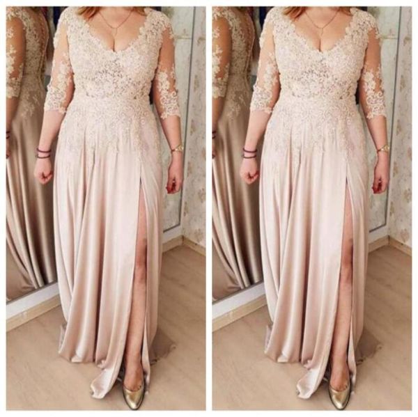 

plus size mother of the bride dresses a line champagne 34 sleeves chiffon appliques long groom mother dresses for weddings74043416532049, Black;red