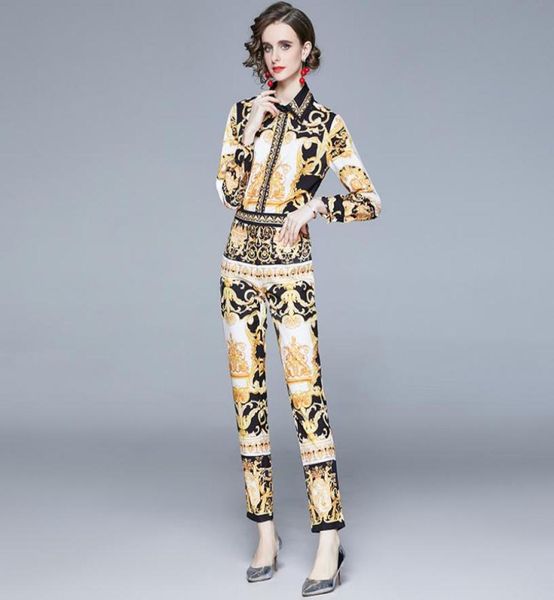 

totem printing two piece pants of women spring and autumn lady039s 2 pieces sets 2021 girl039s shirt pant2347973, White