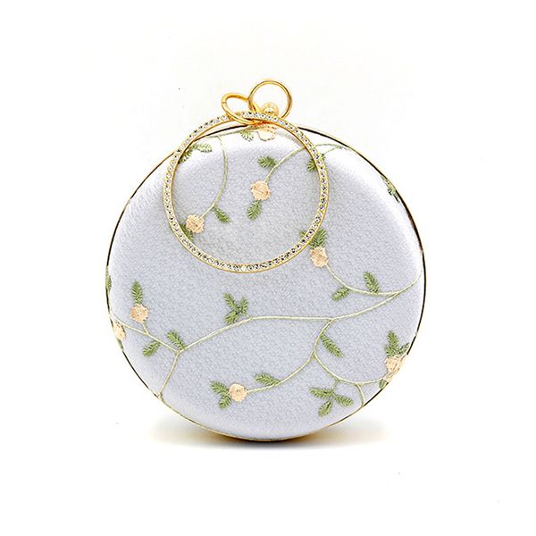 

evening bags chinese vintage design round shape flower embroidery bag ladies elegant women girls clutch 230804