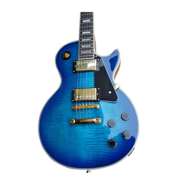 

classic darker blue flame lp custom electric guitar