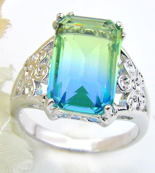 

latest style 925 sterling silver plated rings luckyshine 10 pcs lot ocean rectangle blue green bi colored tourmaline gems for wome3045768, Golden;silver