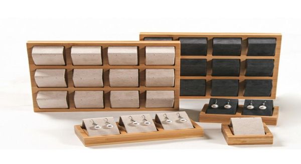 

new solid wood earrings display tray microfiber ear stud jewelry display exhibition storage stand holder9954816, Black