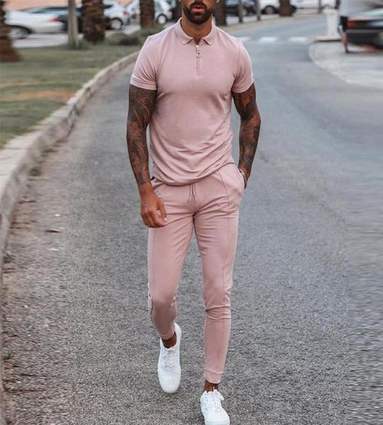

men039s tracksuits fashion 2 piece set for men short sleeve and drawstring pants suits mens clothes casual solid outfit 207451711, Gray