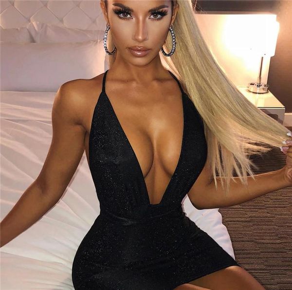 

fashion women sleeveless halter bandage dress backless bodycon summer deep vneck night club laceup party elegant casual dre1150307, Black;gray
