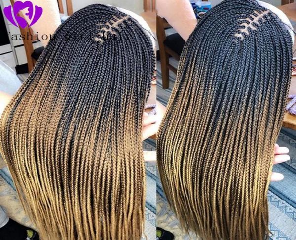 

synthetic long braided lace front wigs braiding crochet hair with baby hair box braids wig for american african women9194687, Black;brown