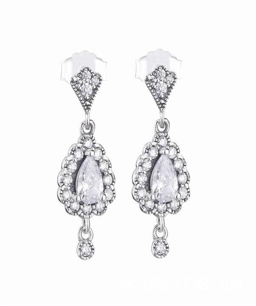 

2018 winter new collection 925 sterling silver tear drop dangle earrings with clear cz fits european p style jewelry fashion earrings2865171