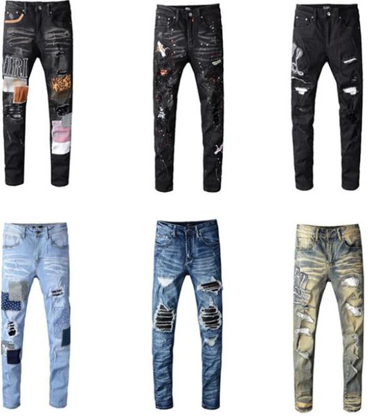 

men's distressed ripped motorcycle biker jean vintage pants slim fit mens moto denim hip hop punk jeans for men2874382, Blue