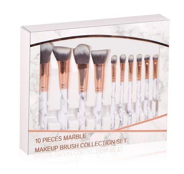 

10pcs professional women makeup brushes extremely soft brush set foundation powder beauty marble make up tools box 30012791109077