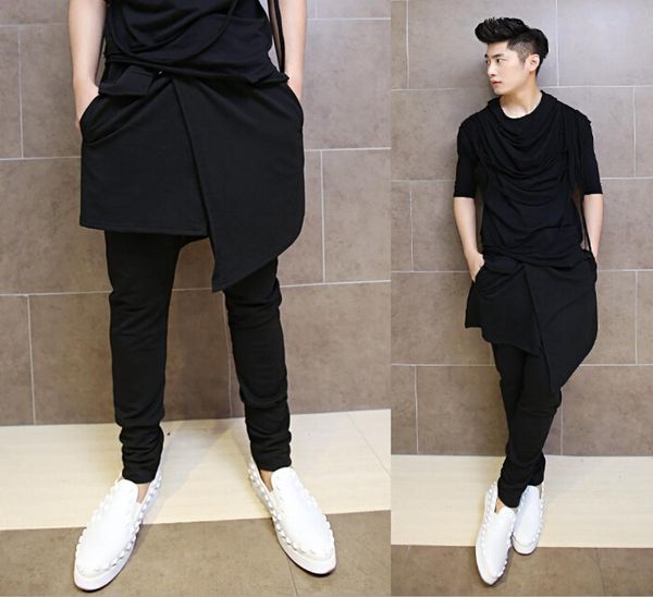

wholehip hop fashion dance pants for men black drop crotch skirt skinny harem pants trousers9999712