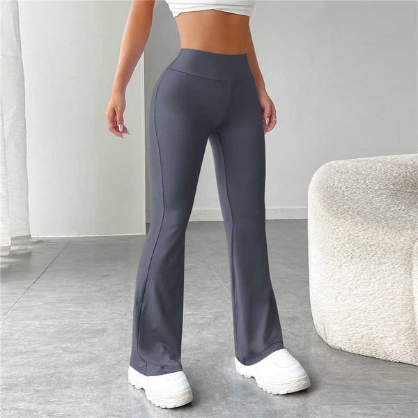 

women's sports yoga flare pants skinny tights soft fitness running legging high waist casual versatile flared mop, Black