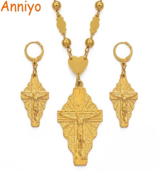 

anniyo hawaii jesus jewelry set pendant necklaces earrings women girls gold color guam micronesia chuuk pohnpei #212306 2012222482971, Slivery;crystal