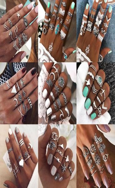 

33 kinds of joint ring retro national style exaggerated rhinestone plane star packaged combination ring for female whole6176928, Golden;silver