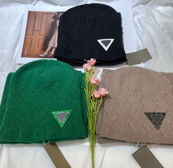 

3color men women fashion beanie scarf sets designer scarf triangle letter hat cotton scarves with winter wollen knit cap, Blue;gray