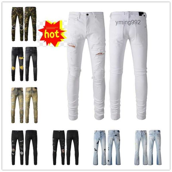

2023 new arrivals amirly mens luxury designer denim purple jeans holes trousers jean coolguy biker pants man clothing #065, Blue