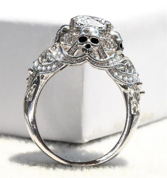 

luxury skull engagement rings for women gothic skeleton classic silver color cz crystal wedding jewelry drop band258v8221026