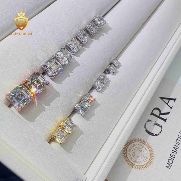 

custom iced out 925 sterling silver charms for jewelry making 4mm 6.5mm 8mm 9mm asscher cut vvs moissanite stud earrings, Golden