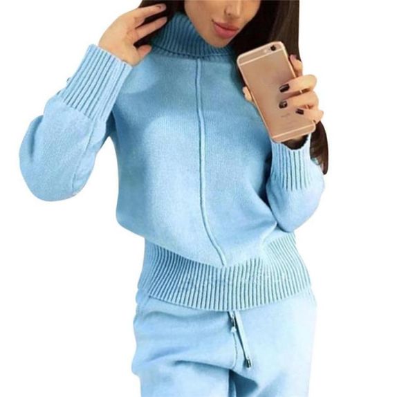 

women039s two piece pants woman elegant tracksets autumn winter vintage turtleneck sweater outfits women casual sportsuits knit2900073, White