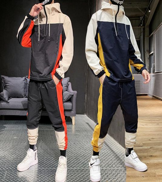 

tracksuit men fashion hoodiesweatpants teengers sports suits student casual sweatsuits autumn jogging men patchwork sets5048838, Gray