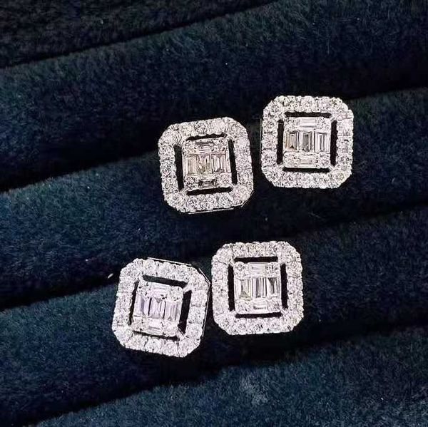 

women earring jewelry 18k real gold earrings solid gold natural diamond cluster square shape charm earring stud, Golden