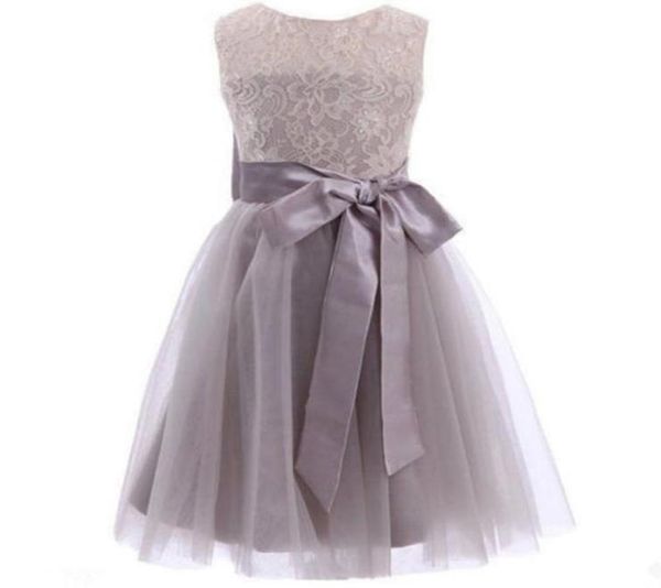 

princess long grey flower girl dresses new tulle kid floor length pageant wedding party lace draped sash bows hollow formal real i8442947, White;blue