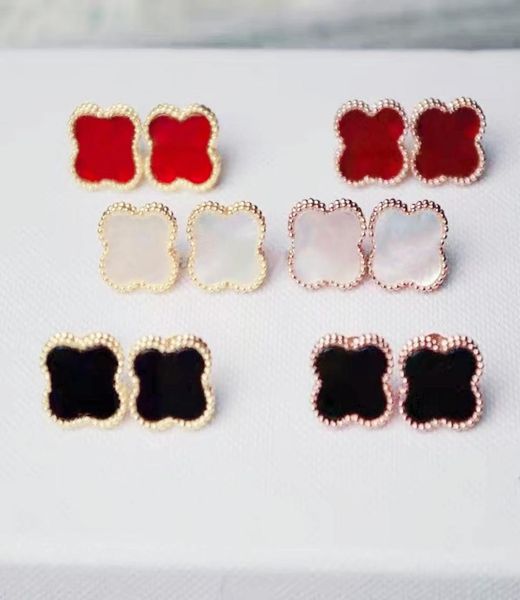 

designer women039s earrings luxury pearl shell earring 18k gold clover jewelry 316l stainless steel factory whole retail8191291, White