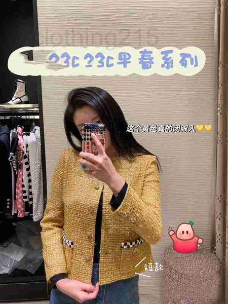 

women's jackets designer short version 2023 spring/summer new gold heavy industry round neck woolen coat csvy, Black;brown