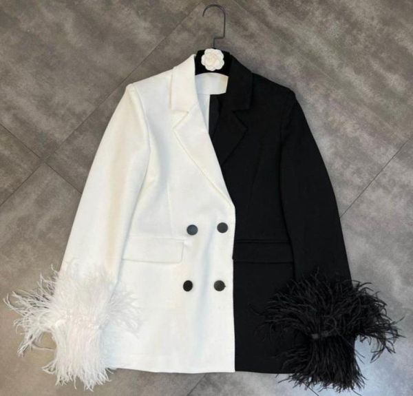 

women039s suits blazers prepomp 2022 spring arrival long sleeve feather cuff double breasted buttons black white patchwork bl5859605, White;black