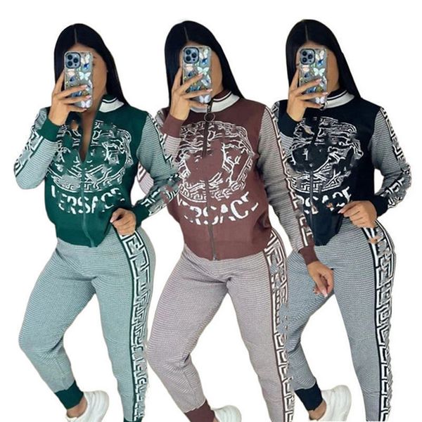 

2023 brand designer women tracksuits fall winter casual 2 piece set long sleeve jacket+pants fashion sports suit zipper outfits letter joggi, Gray