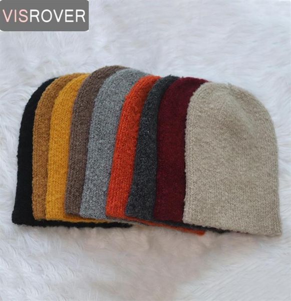 

visrover 9 colors 2020 new winter bonnet solid color alpaca wool skulli beanies cashmere women men warm hat wholes22692553290