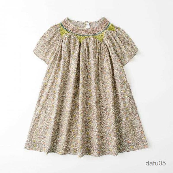 

girl's dresses 2023 vintage summer dress for baby girls kids smocked casual loose one-piece dresses children floral r230805, Red;yellow