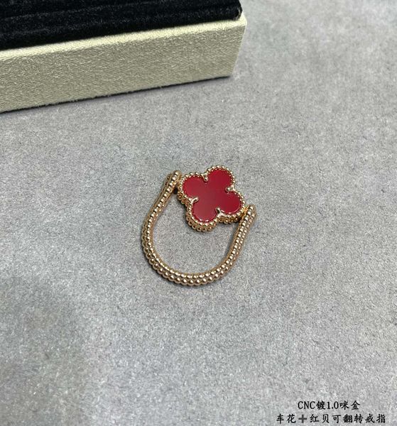 

vintage cluster rings van brand designer copper with 18k gold plated red mother of pearl flower four leaf clover charm ring for women with b, Silver