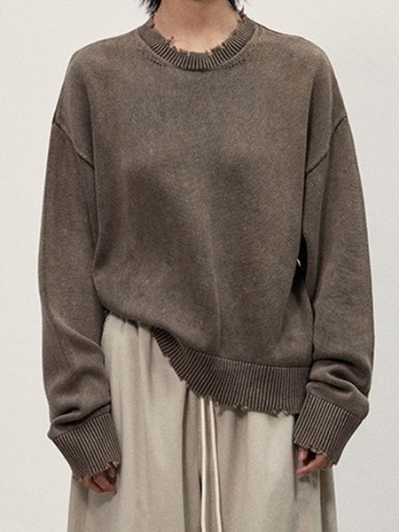 

women's sweaters frayed vintage cotton sweater woman round neck long sleeve casual pullover autumn female streetwear made old jumper 23, White;black