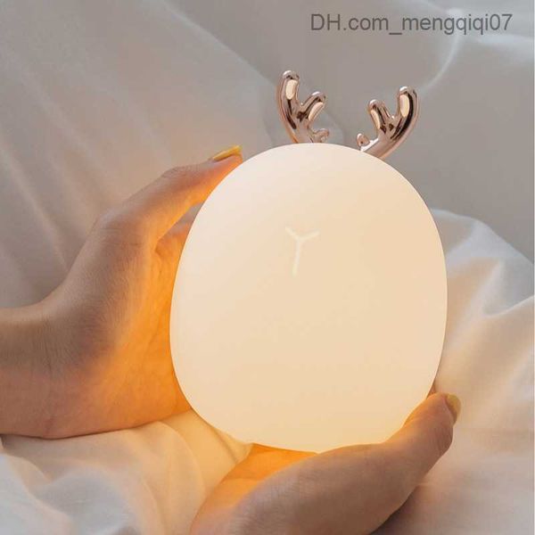 

lamps shades cartoon cute deer night light usb rechargeable rabbit pat silicone rubber lamp child baby feeding led bedside atmosphere lamp z
