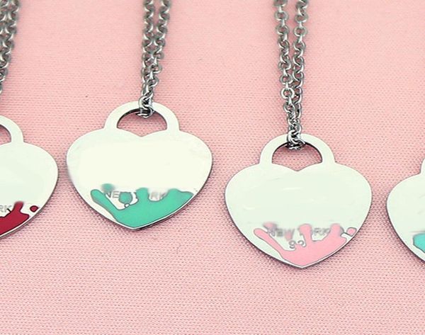 

19mm pink heart necklace womens stainless steel couple pendant blue green red jewelry valentine day gift for girlfriend accessorie9723197, Silver