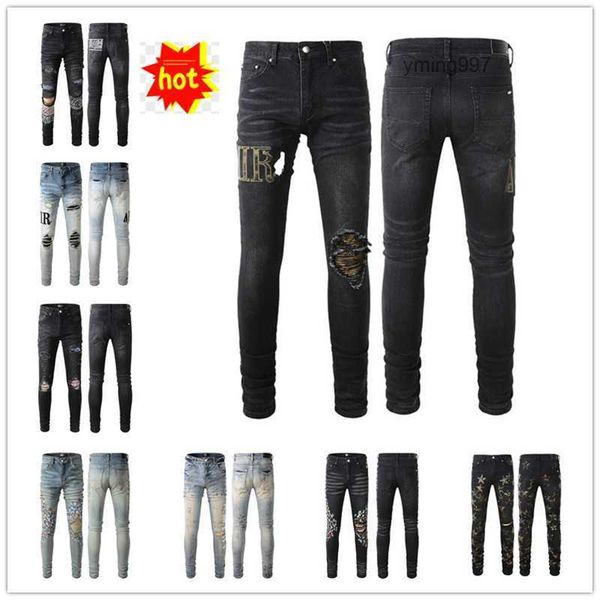 

2023 new arrivals amirly mens luxury designer denim jeans holes trousers jean coolguy biker pants man clothing #046, Blue