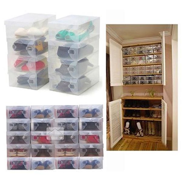

shoe parts accessories 10 x clear plastic storage transparent stackable foldable tidy organizer box 230804, White;pink