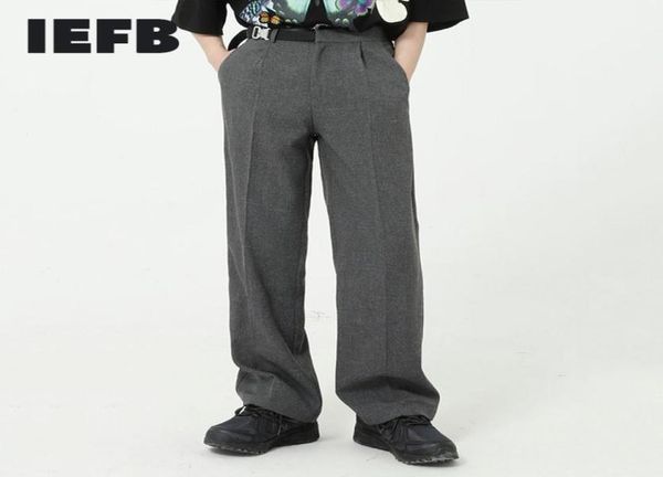 

iefb men039s spring summer suit pants causal straight metal buckle slim fit business trousers black grey clothes 9y6151 2105242903201