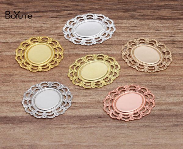 

boyute 100 pieceslot 2427mm metal brass filigree flower cabochon base diy hand made jewelry findings components8573747, Blue;slivery