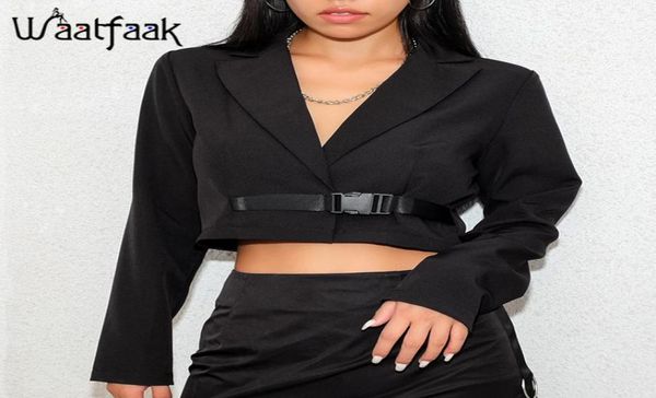 

waatfaak ladies autumn jacket and blazers casual adjusted buckle v neck casual slim office coat crop black jacket women3707509, Black;brown