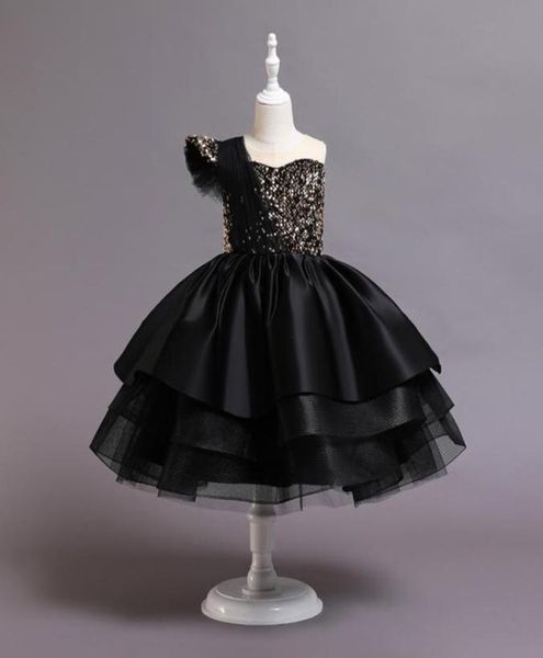 

gold black ball gown flower girl dresses for wedding see thro beaded puffy little girls pageant dress sequined toddler first commu2340089, White;blue