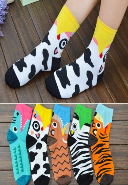 

korean style cartoon crocodile cow zebra tiger mole sotton socks funny women creative socks personalized sock3492475, Black;white