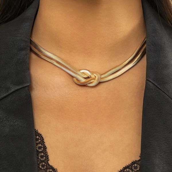 

european and american hip-hop jewelry, metallic style, knotted chain necklace, female punk style, designed by hip-hop designer, geometric co, Golden;silver