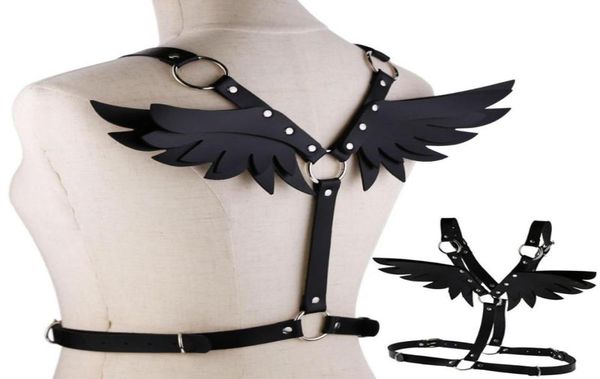 

leather harness goth punk body chain women garters strap bondage halterneck beach collar gothic waist shoulder necklace chokers3172724, Golden;silver