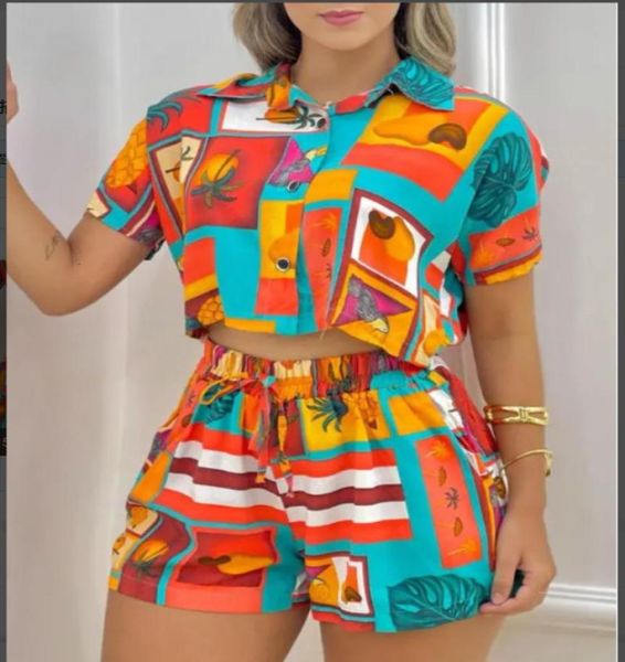 

women039s two piece pants summer women all over print short sleeve drawstring shorts set fashion suit female casual office 1506658, White