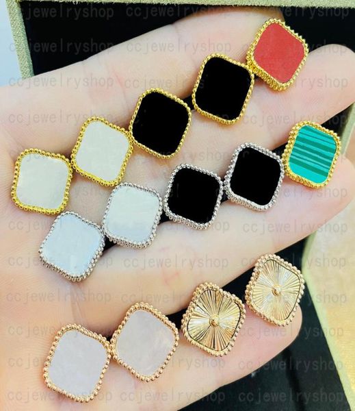 

charm fashion vintage 4four leaf clover charm stud earrings back motherofpearl silver 18k gold plated agate for women girls val4300243, Golden