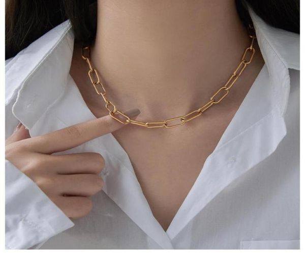 

chains minimalist 316l stainless steel chain necklace collar for women 18 k metal gold statement jewelry gifts3308817, Silver
