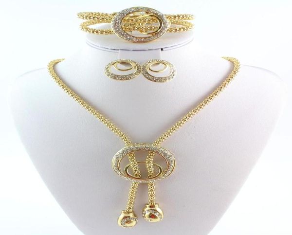 

fashion gold plated chain crystal necklace bracelet ring earrings jewelry sets4322278, Slivery;golden