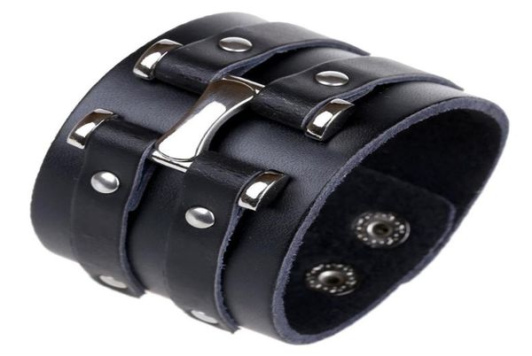 

trendy punk rock bracelets male female personality hip hop style accessories plb011 black leather woven wristband jewelry2966566, Golden;silver